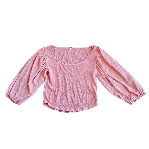 Free people womens Sz L coral Day lily puff Sleeves Top - Picture 4 of 7